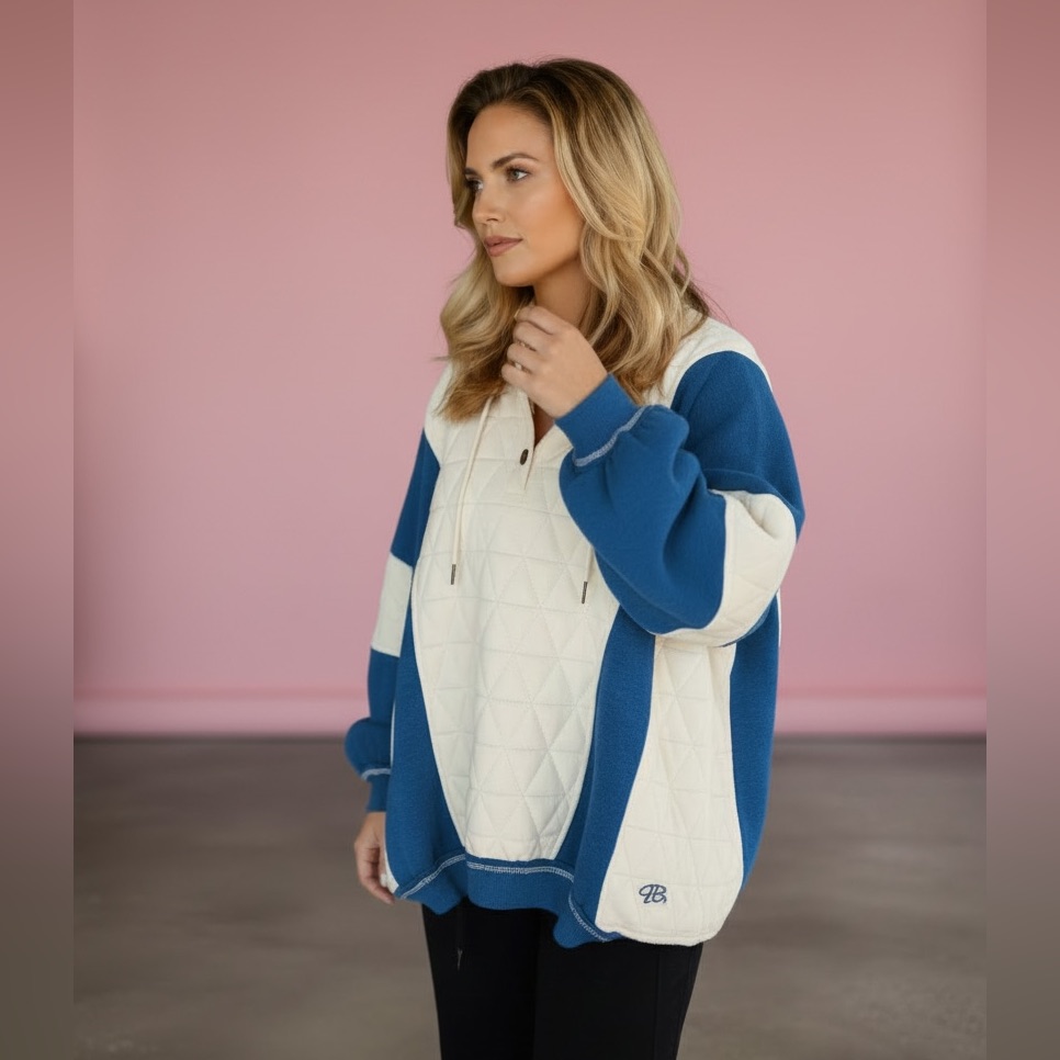 1099 Quilted Fleece Color Block Patchwork Hoodie